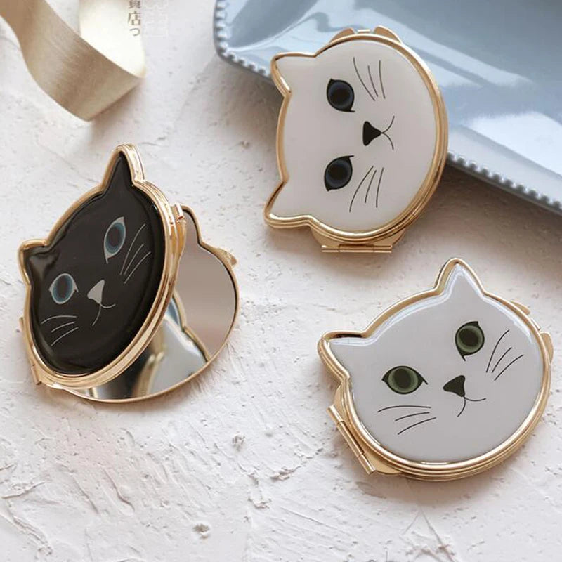 Ladies Cat Pocket Mirror Black or White 4 colors choice