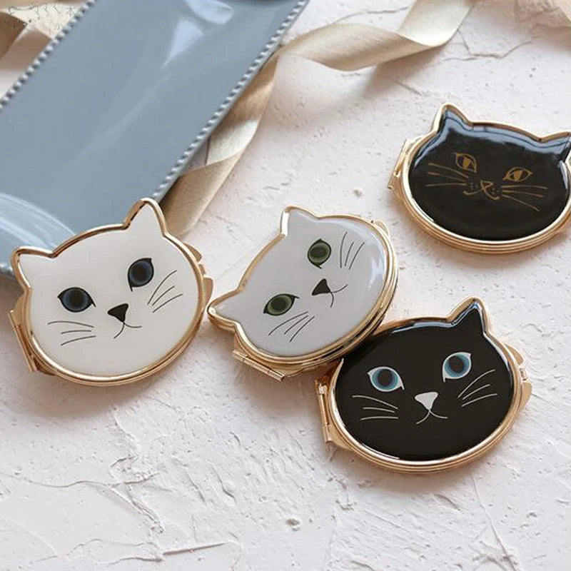 Ladies Cat Pocket Mirror Black or White 4 colors choice