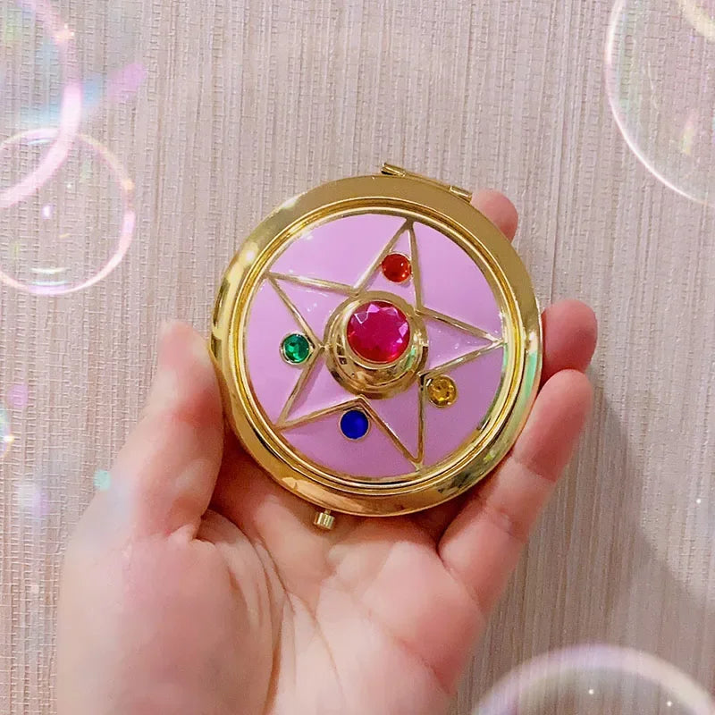 EDC Portable Cartoon Anime Moon Periphery Transforming Mirror Personality Girl Portable Makeup Mirror Small Mirror Gift